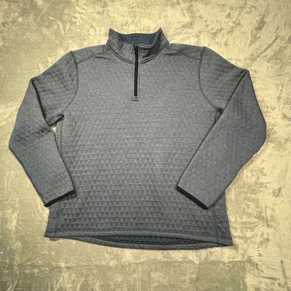 J.Crew Authentic Fleece Pullover Mens Blue Quilted Quarter Zip Sweater XL